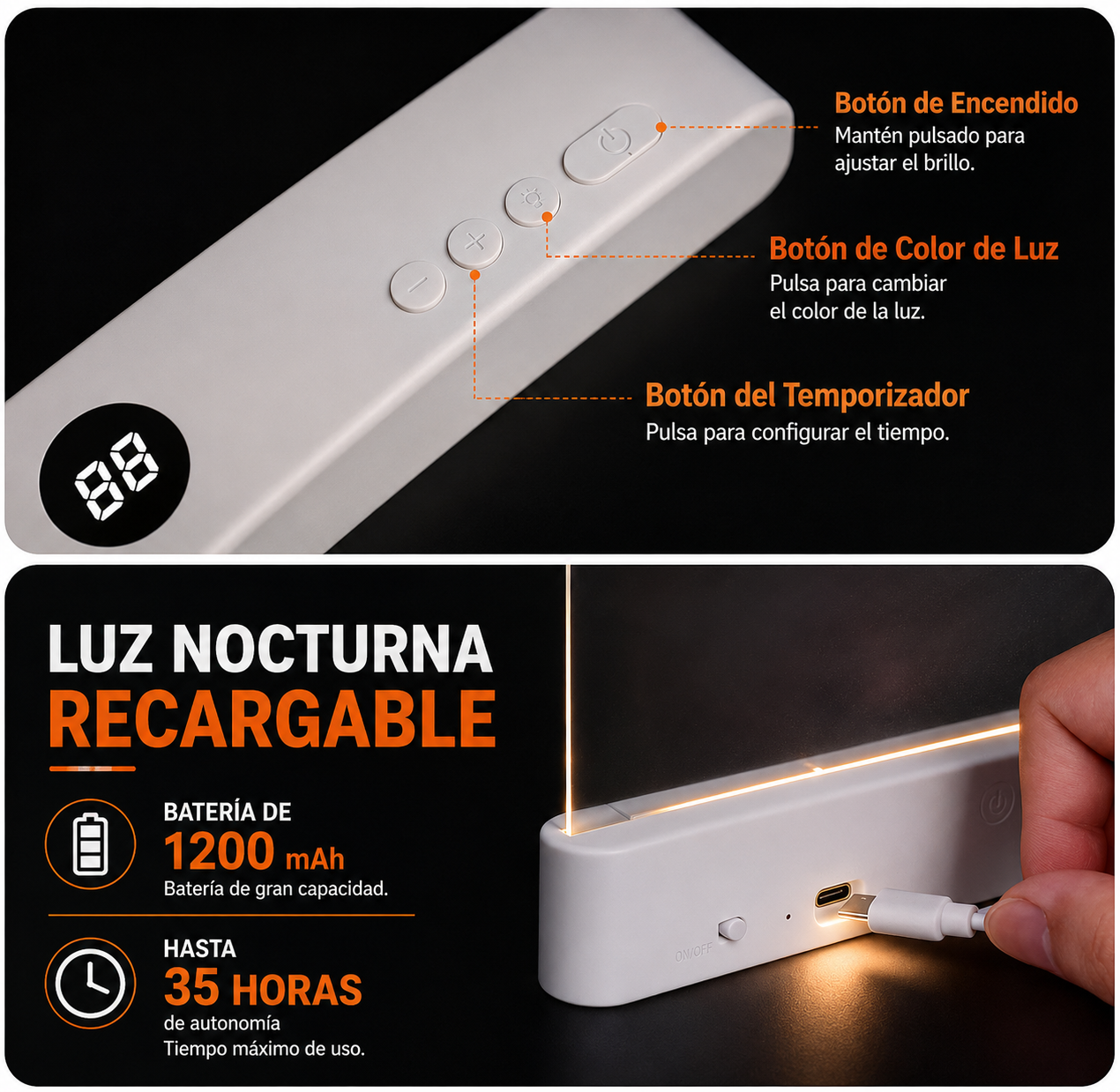 Luz de Lectura LED Recargable para Libros – Lámpara de Lectura Plana con Carga USB, 3 Modos de Color, Temporizador y Protección Ocular.