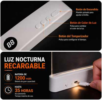 Luz de Lectura LED Recargable para Libros – Lámpara de Lectura Plana con Carga USB, 3 Modos de Color, Temporizador y Protección Ocular.